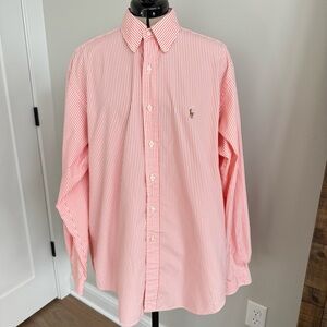 Ralph Lauren Men's Orange White Striped Button Down Classic Fit Shirt 16.5 36/37